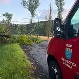 Ewakuacja poszkodowanej osoby z dachu szkoły w Głuszycy