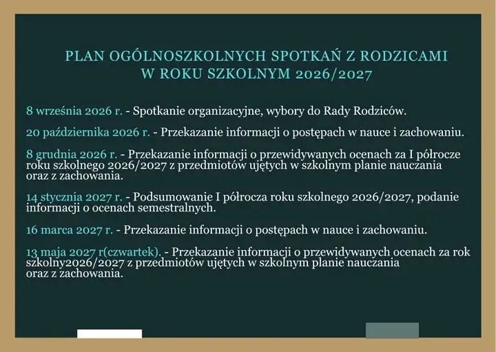 Zebrania rodziców w szkole – harmonogram na wtorek 8 września