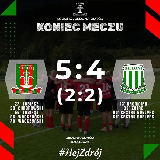 KS Zdrój Jedlina-Zdrój wygrywa 5:4 z Zielonymi Mokrzeszów w emocjonującym meczu