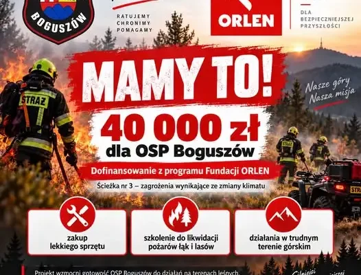 40 000 zł dla OSP Boguszów na sprzęt do walki z pożarami łąk i lasów