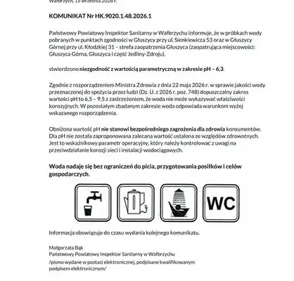 Uwaga mieszkańcy Głuszycy! Wykryto problemy z jakością wody