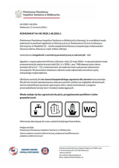 Uwaga mieszkańcy Głuszycy! Wykryto problemy z jakością wody