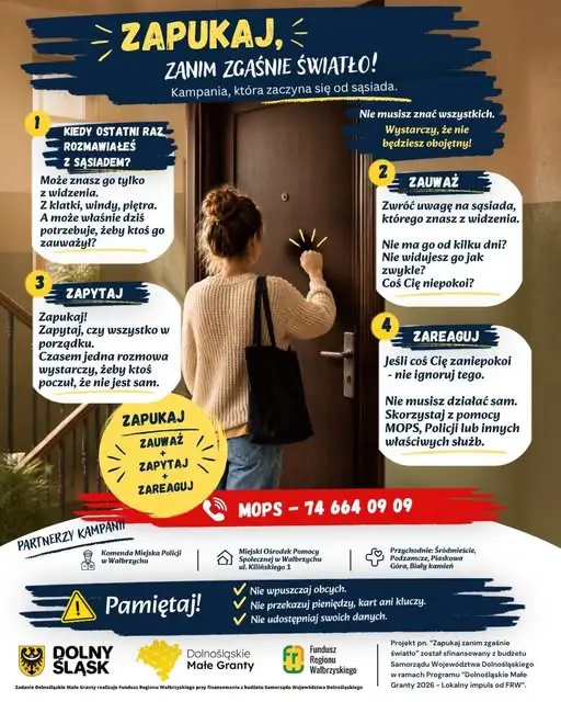 „Zapukaj, zanim zgaśnie światło” – nowa kampania o samotności sąsiadów w Wałbrzychu