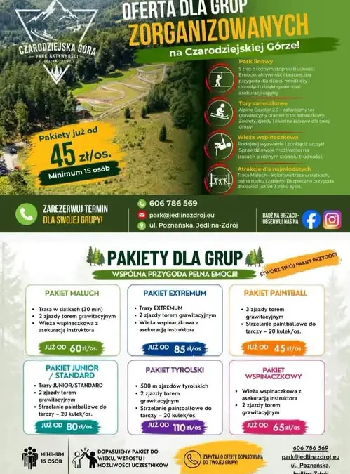 Park Aktywności Czarodziejska Góra w Jedlinie-Zdroju zaprasza grupy zorganizowane