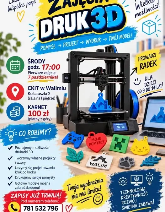 Warsztaty druku 3D dla dzieci w Walimiu – start 7 października