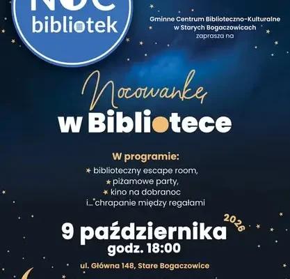 Noc Bibliotek w Starych Bogaczowicach – nocowanie, spotkania i warsztaty