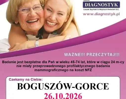 Bezpłatna mammografia w Boguszowie-Gorcach – 26 października