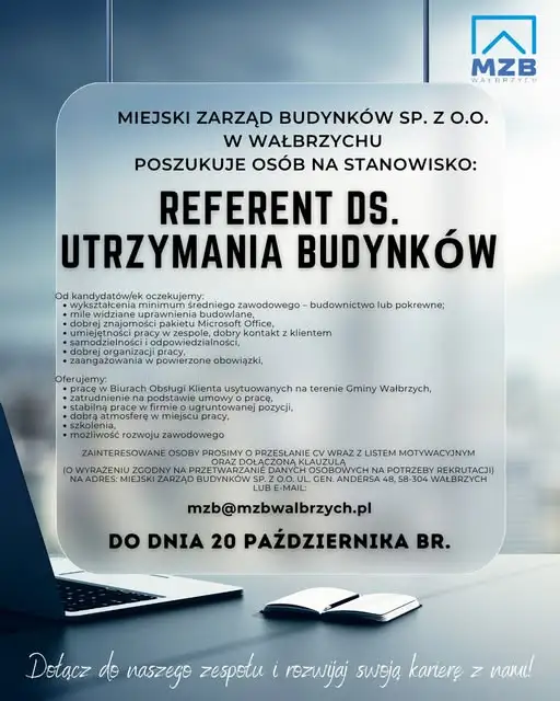 MZB Wałbrzych: załatw sprawy lokalu online i dołącz do zespołu