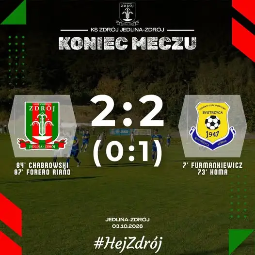 Zdrój Jedlina-Zdrój wywalczył remis w końcówce z LKS Bystrzyca Górna