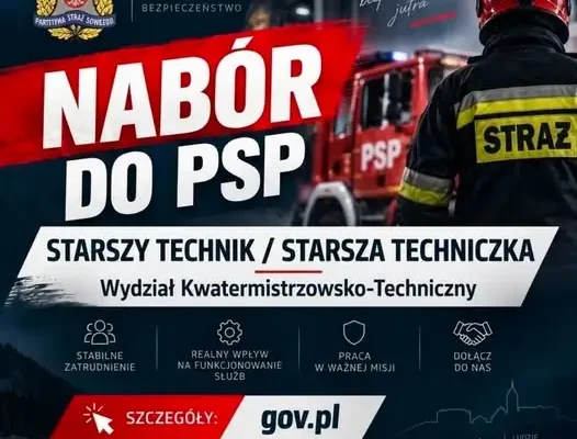 Wałbrzych: PSP ogłasza nabór na stanowisko starszego technika w wydziale kwatermistrzowsko-technicznym