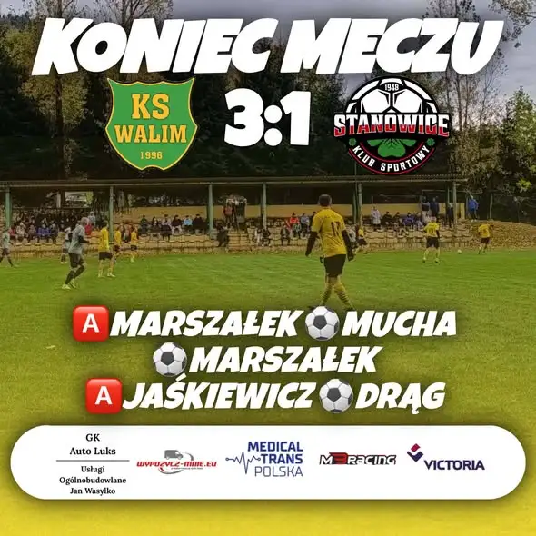 Wygrana Walimia 3:1 ze Stanowicami w 9. kolejce A-klasy