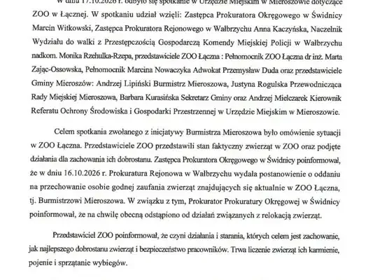 ZOO Łączna: prokuratura odstąpiła od relokacji zwierząt, burmistrz Mieroszowa przechowawcą