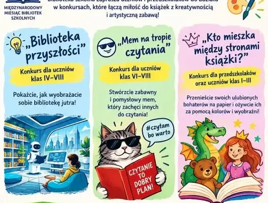 Biblioteka szkolna w Wałbrzychu zaprasza do konkursów czytelniczo-plastycznych