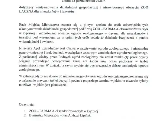 Radni z Mieroszowa apelują do właściciela ZOO Łączna o jego ponowne otwarcie