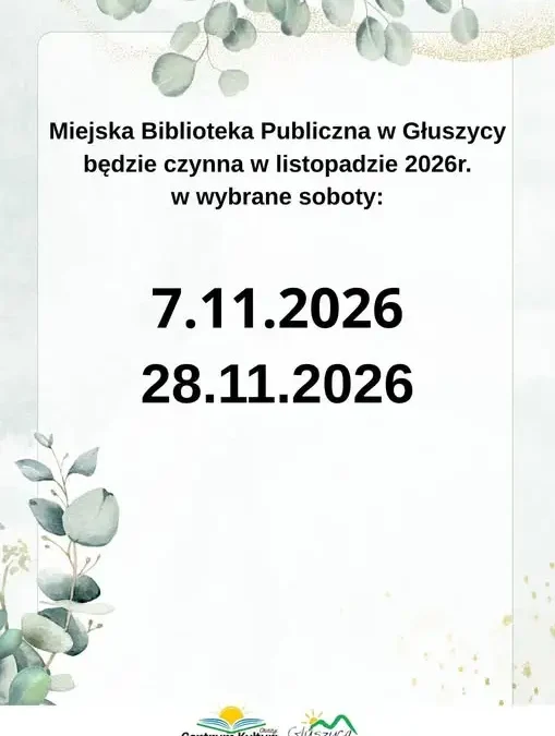 Biblioteka w Głuszycy otwarta w dwie listopadowe soboty